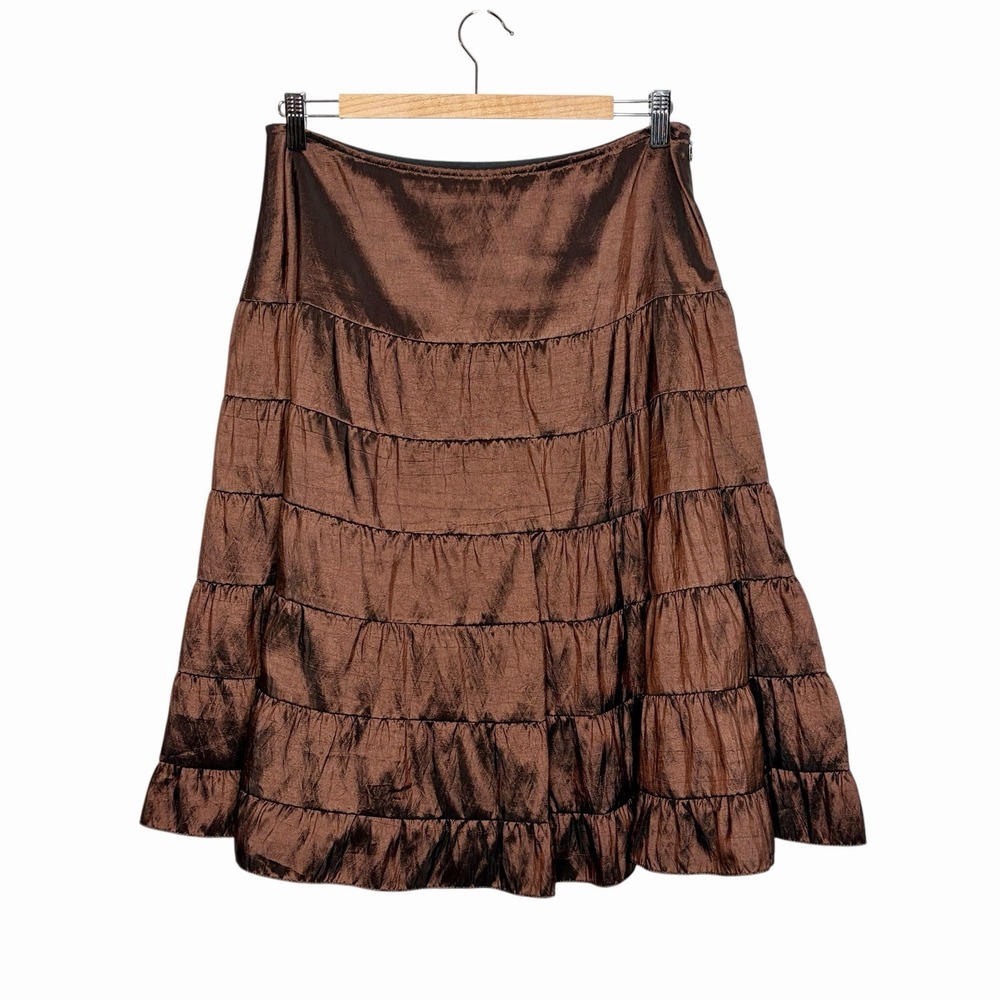 Vtg Y2K Whimsigoth Tiered Iridescent Brown Skirt Womens 8 Steampunk Fairy Grunge